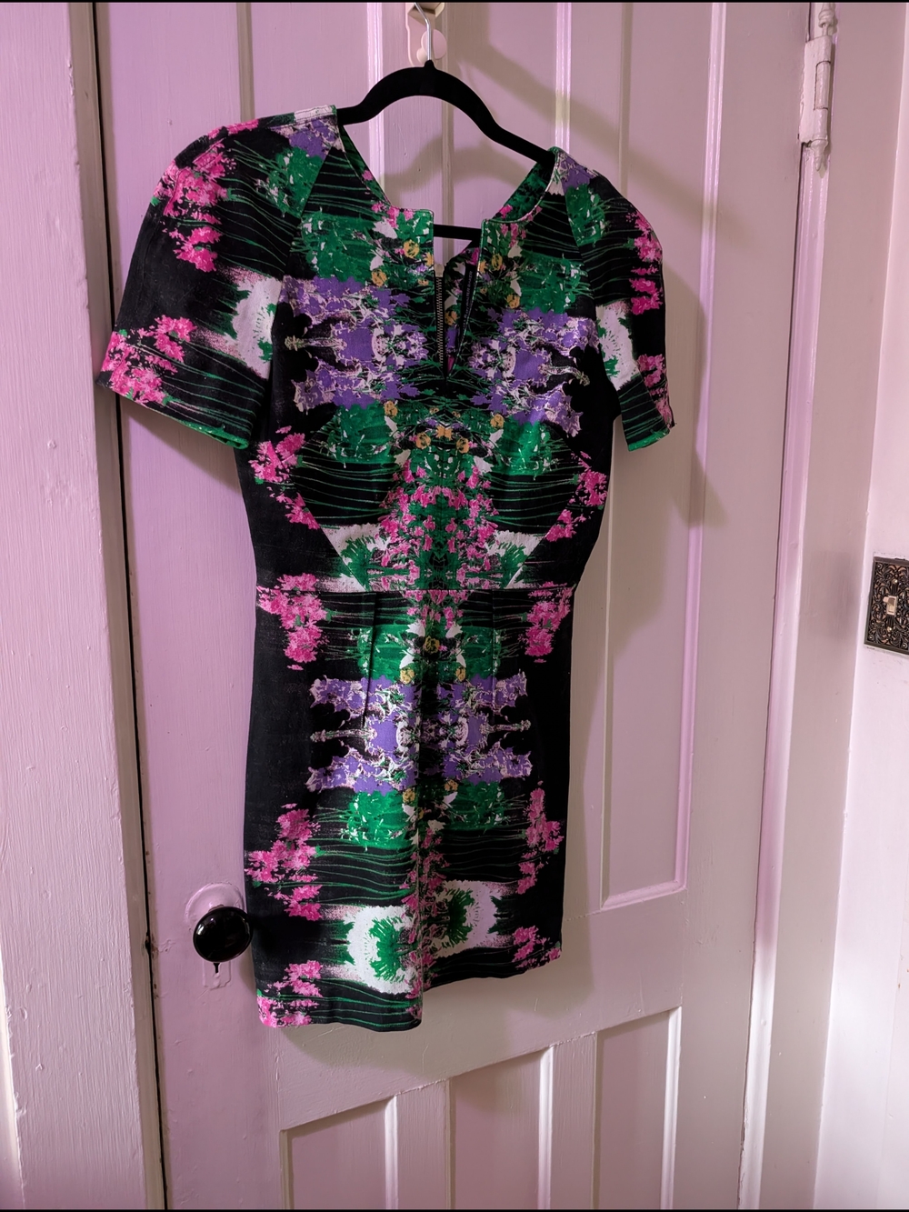 Walter Baker Floral Sheath Dress Size Small Pink Green Black Zip Back